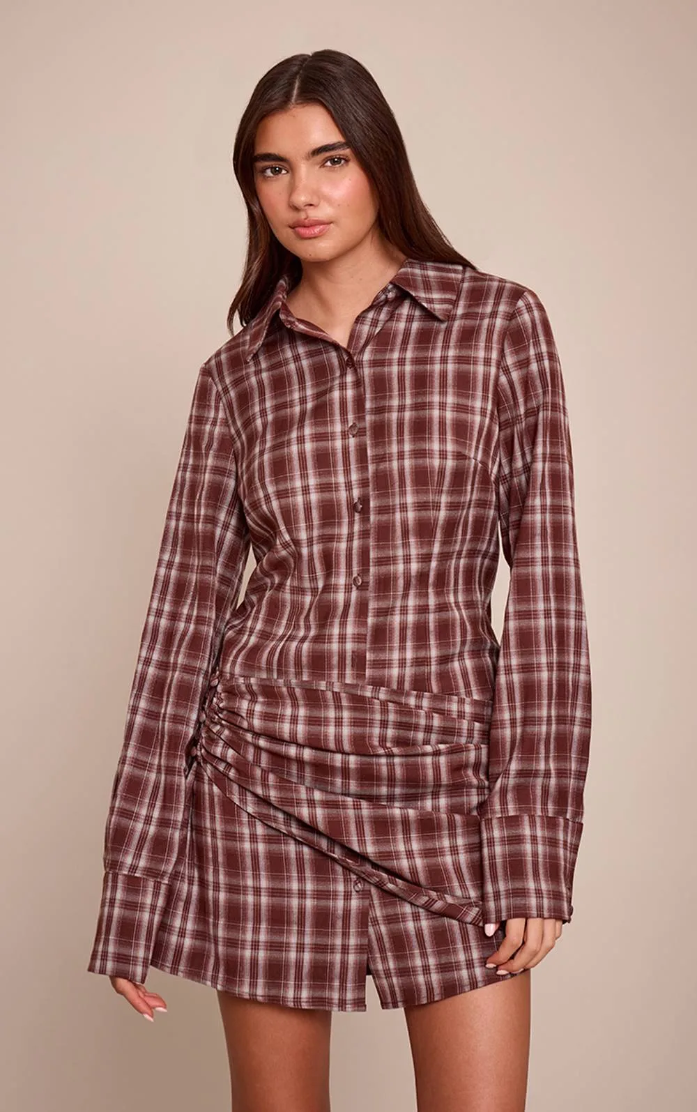 Check Wrap Details Shirt Dress