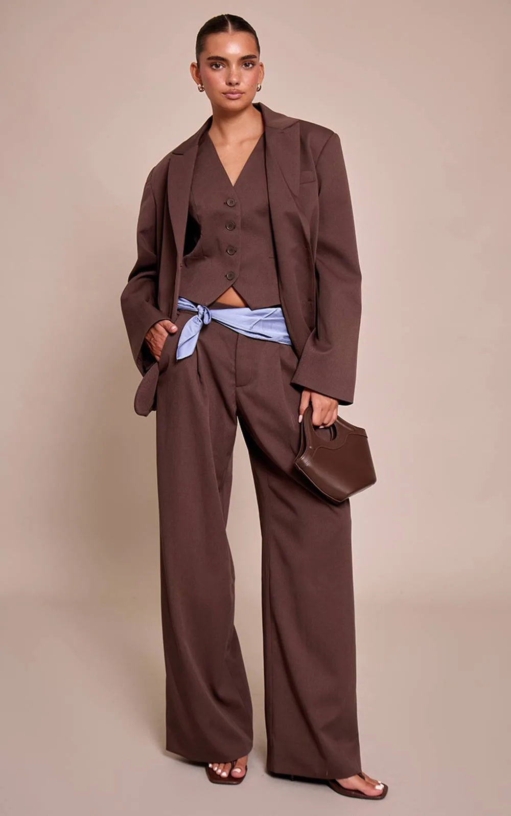 Tailored Woven Pleated Wide Leg Trouser Co-Ord by PrettyLittleThing