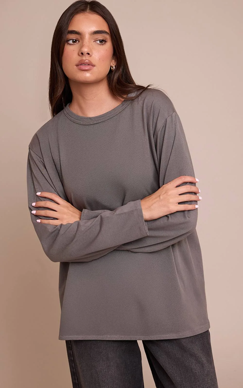 Cotton Basic Oversized Long Sleeve T-Shirt by PrettyLittleThing