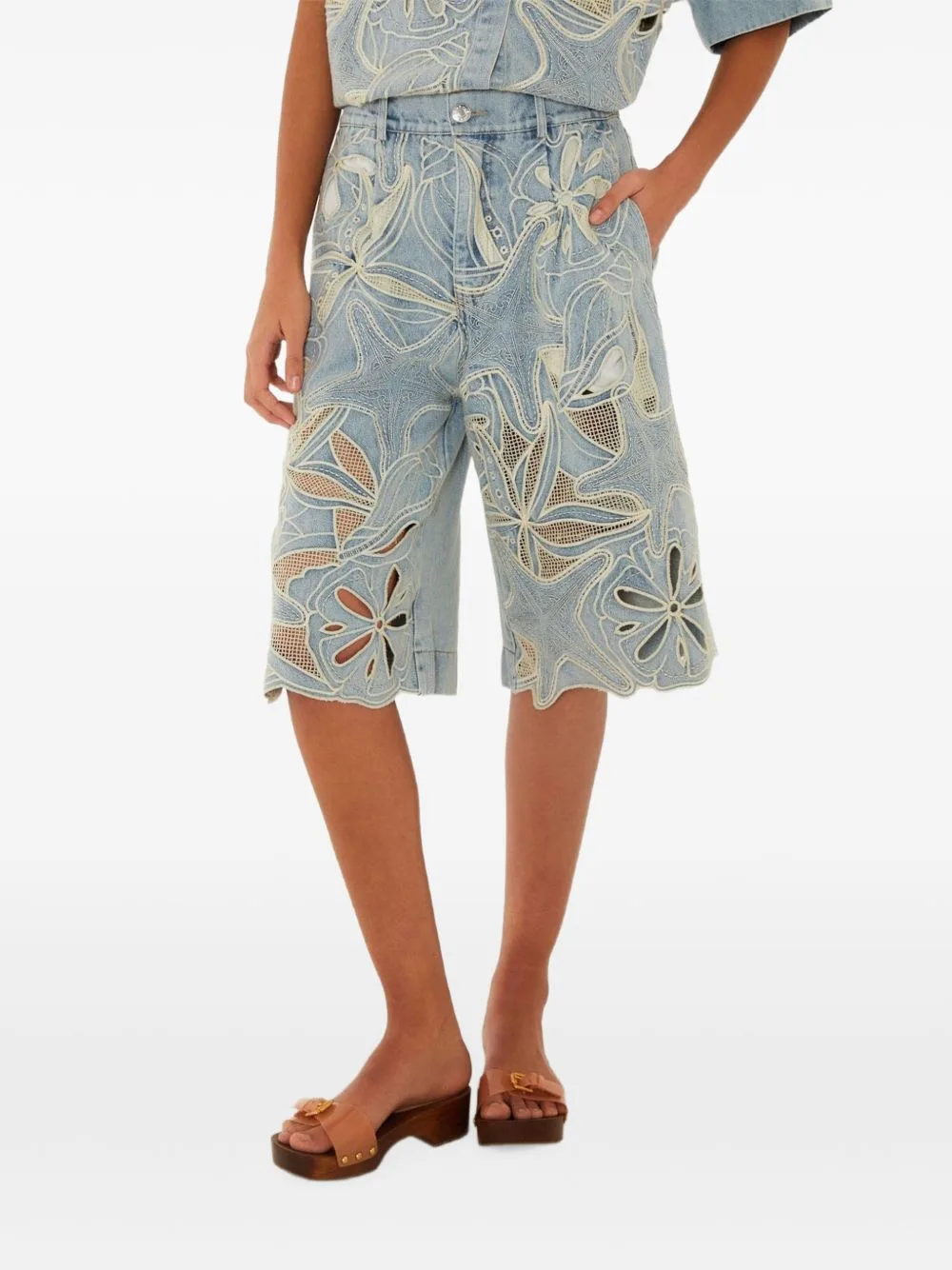 Denim Sea Desire Embroidered Bermuda Shorts