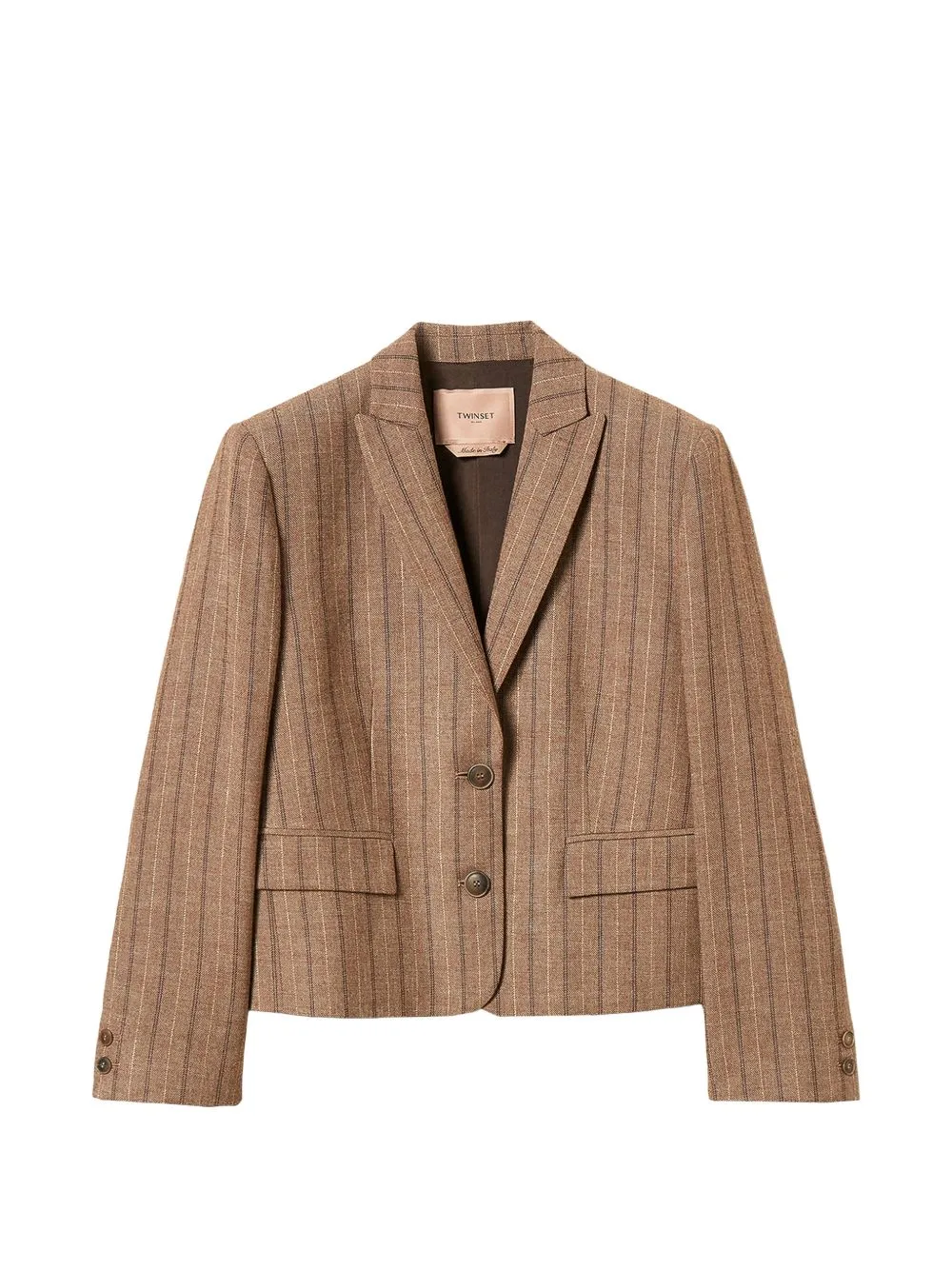 Wool Blend Cropped Pinstripe Blazer