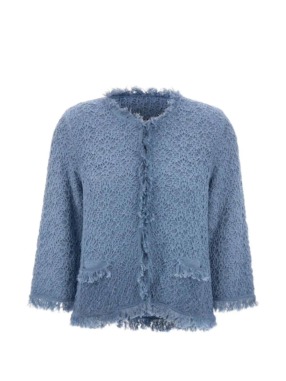 Embroidered Fringe-Trim Cardigan by Kangra