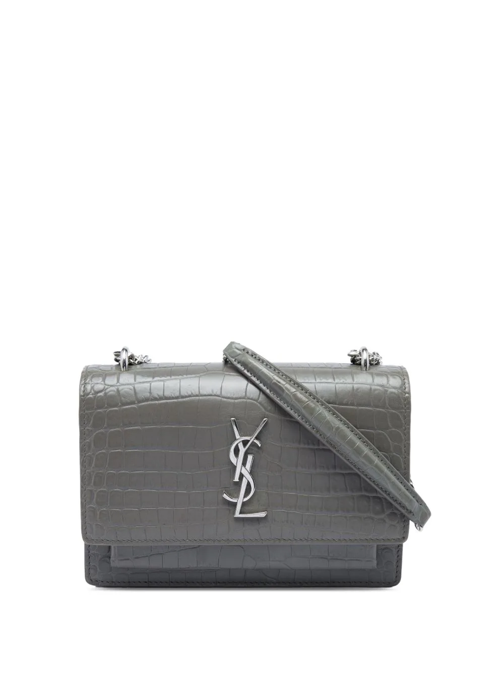 2017 Mini Croc Embossed Leather Monogram Sunset Wallet on Chain Crossbody Bag by Saint Laurent Pre-Owned