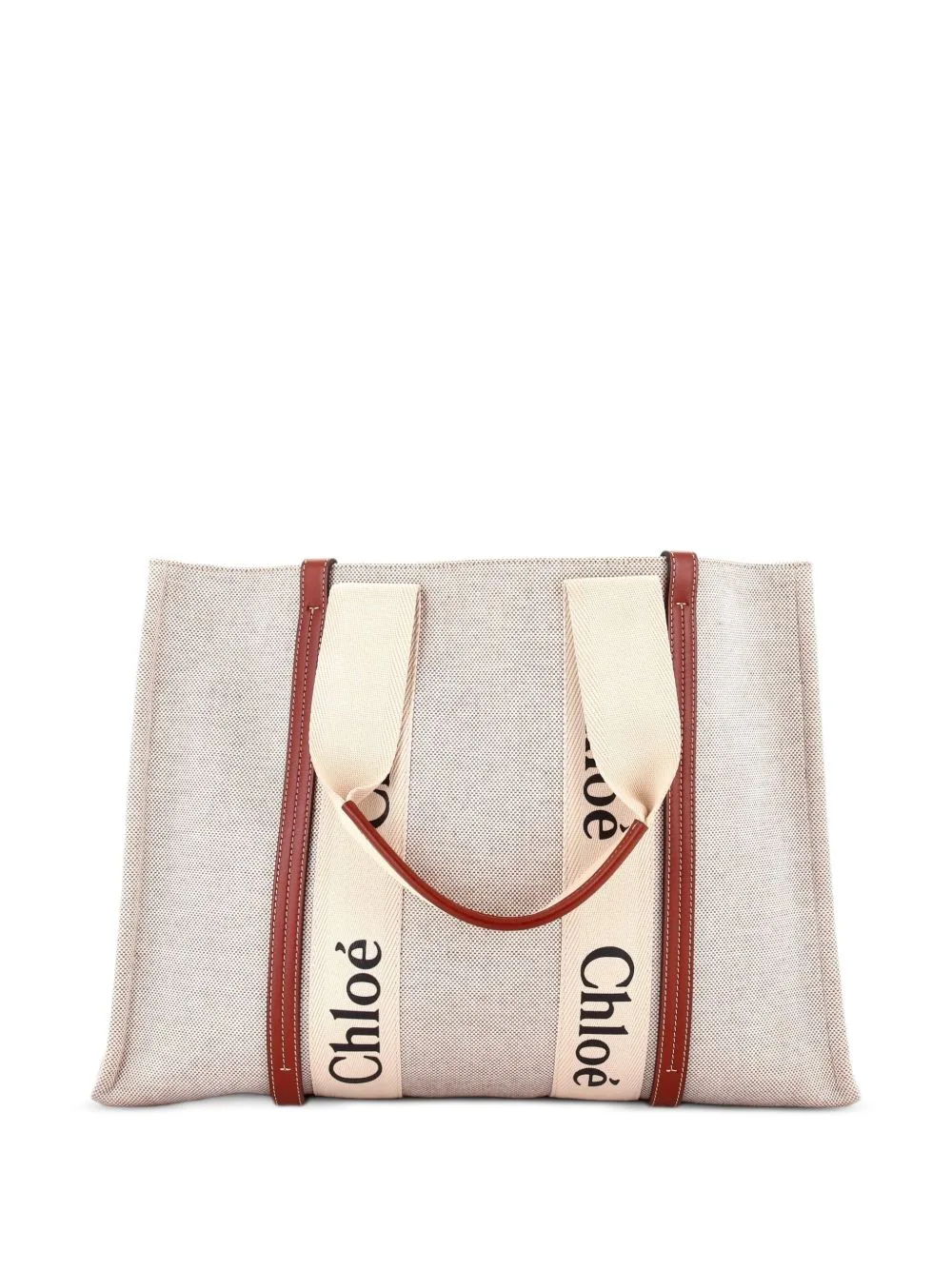 Woody Canvas with Leather Large Tote Bag by Chloé Pre-Owned