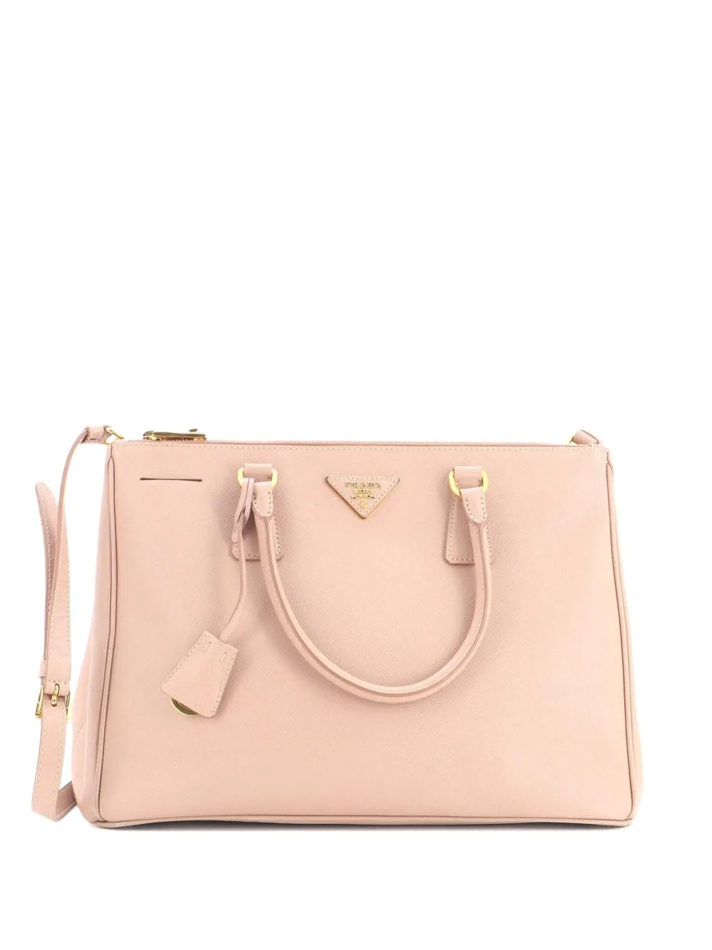 Double Zip Lux Saffiano Leather Medium Tote Bag by Prada Pre-Owned