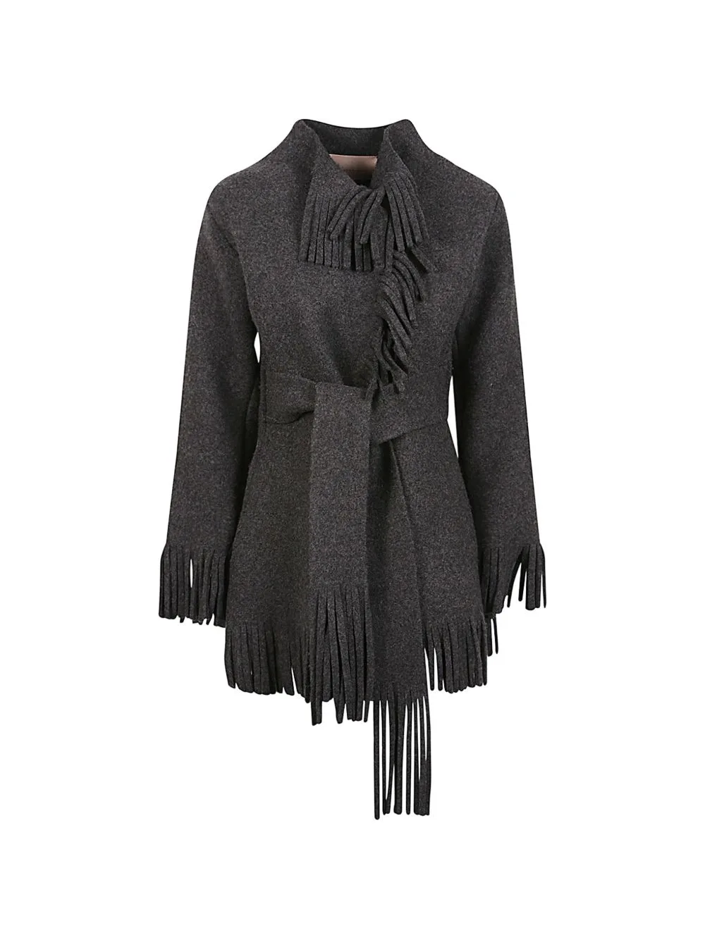 Fringe-Trim Belted Coat by Malin Franke