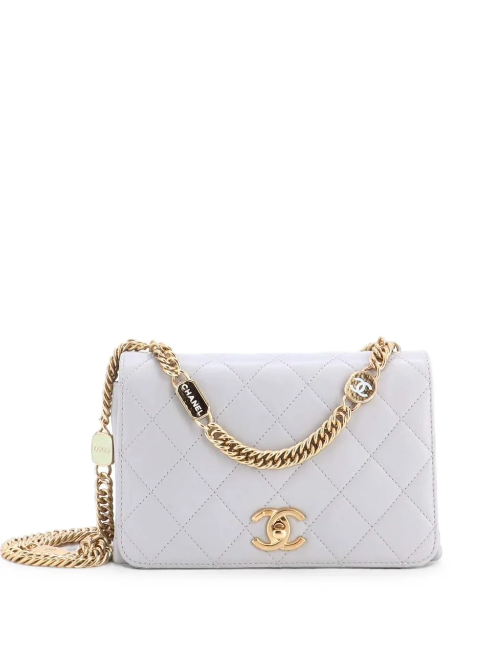Logo Enamel Full Flap Bag Quilted Lambskin Mini Shoulder Bag