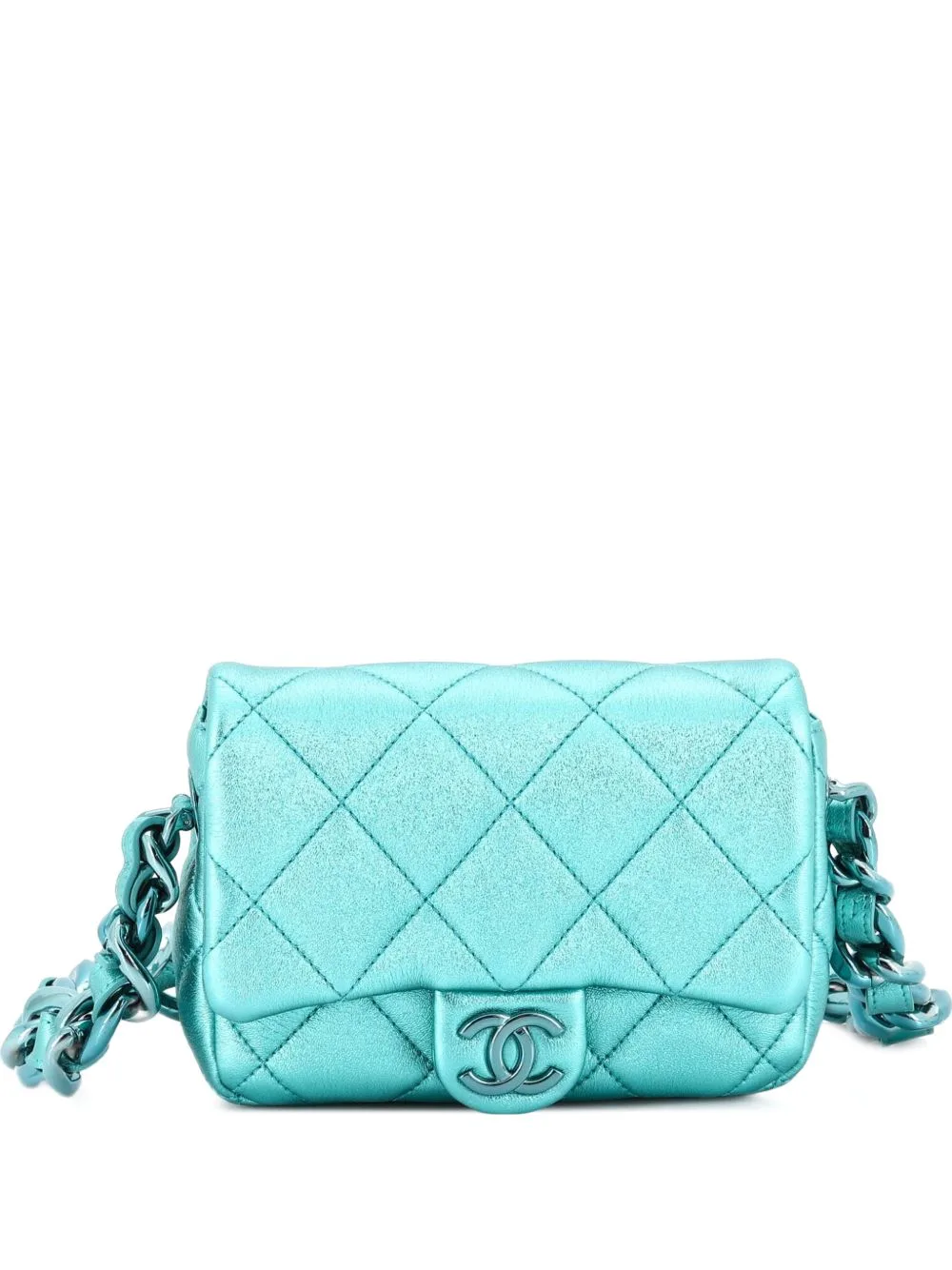 Short Lacquererd Chain CC Flap Bag Metallic Quilted Lambskin Mini Shoulder Bag by CHANEL Pre-Owned