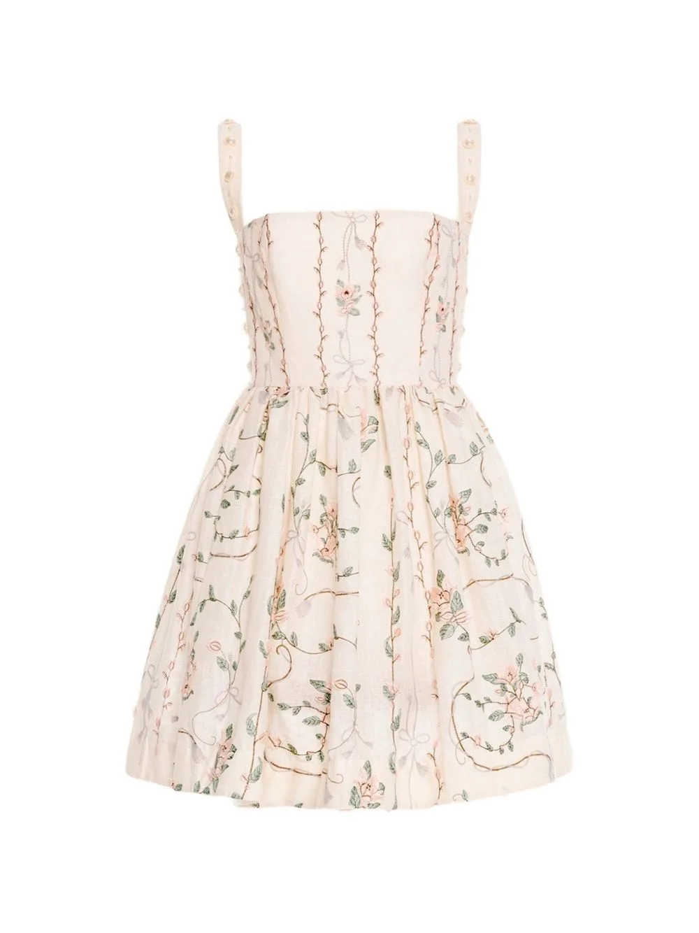 Mielero Navegante Pearl-Embellished Embroidered Mini Dress by Agua By Agua Bendita