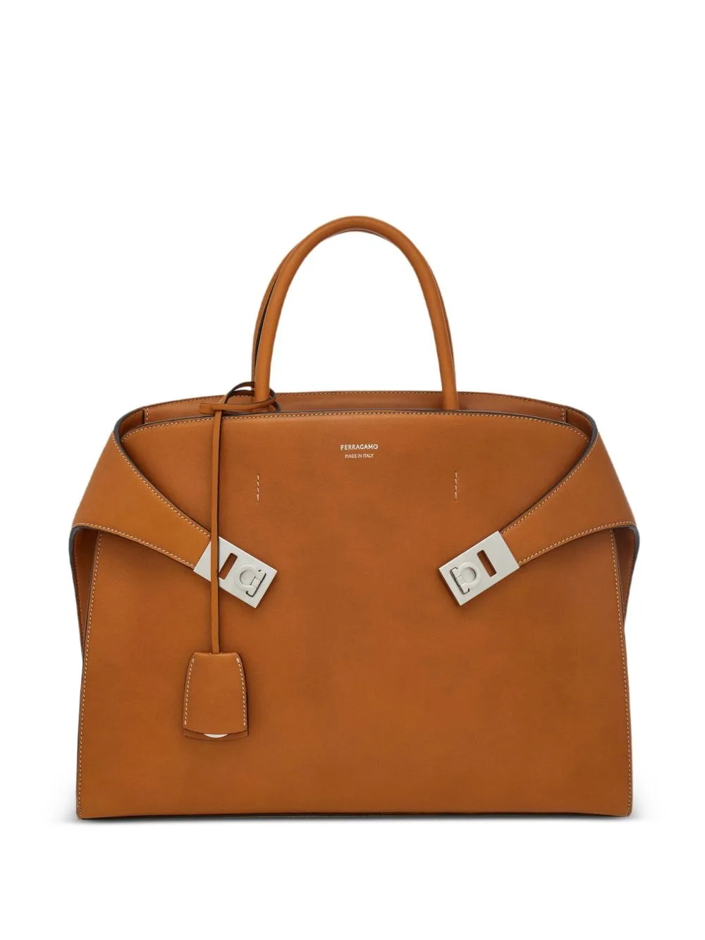 Hug Gancini-Buckles Leather Tote Bag by Ferragamo