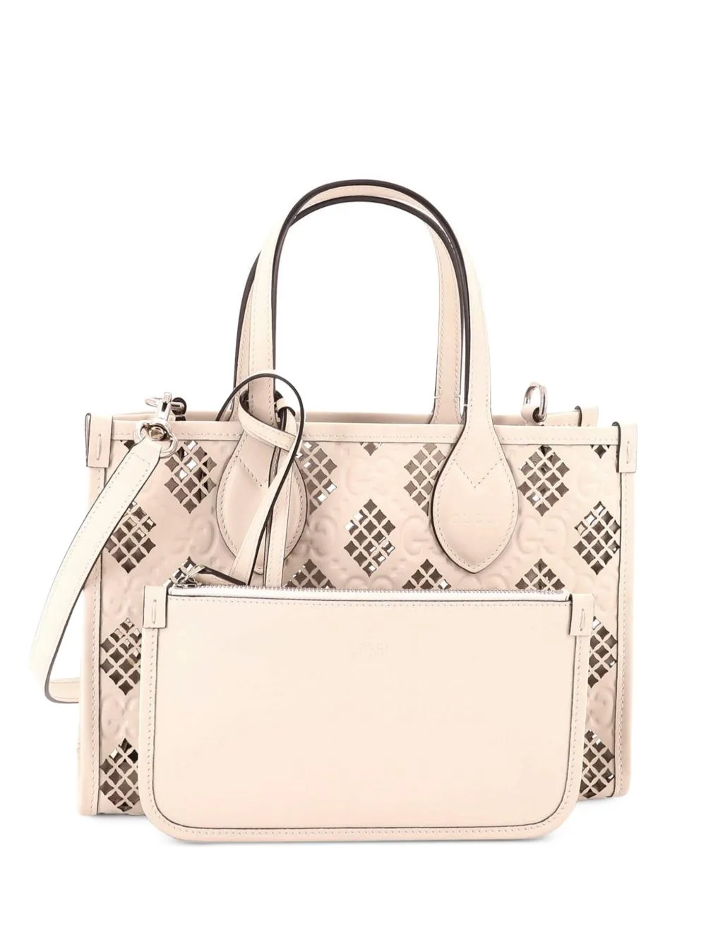 Convertible GG Debossed Laser Cut Leather Small Tote Bag by Gucci Pre-Owned
