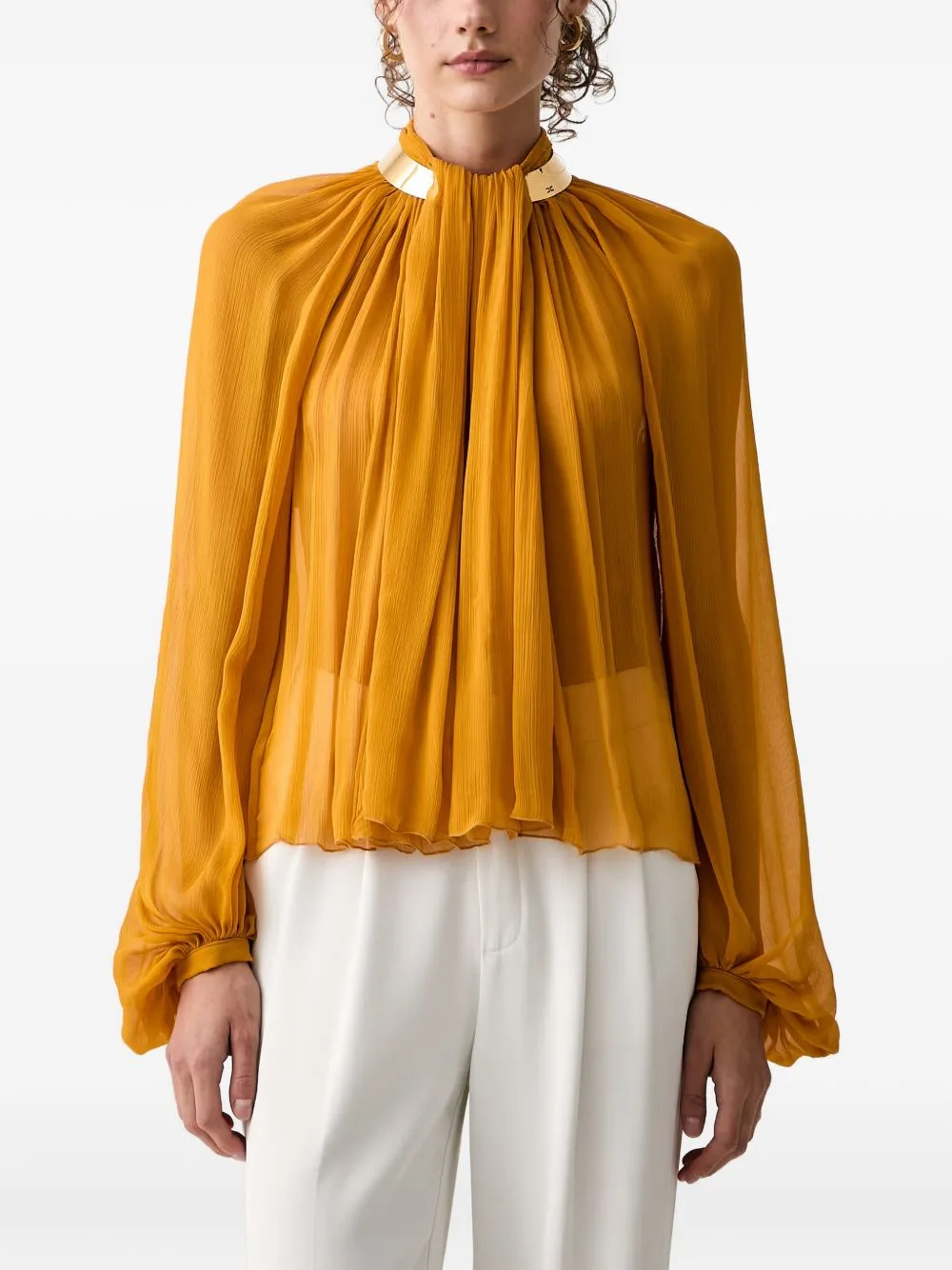 Pleated Metal-Collar Blouse by Elisabetta Franchi