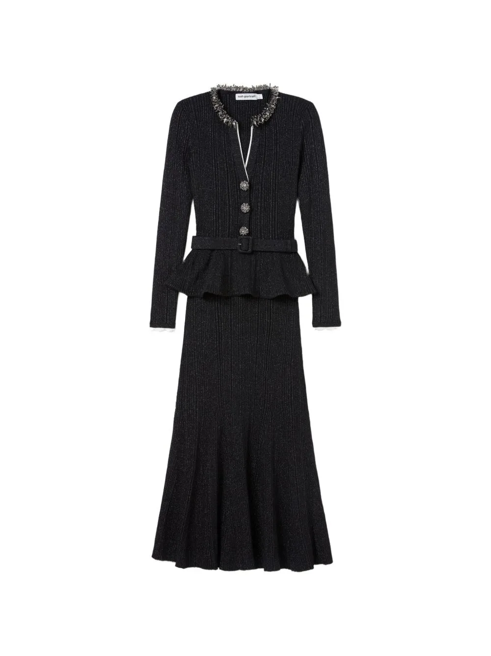 Bead-Embellished Ribbed-Knit Midi Dress by Self-Portrait