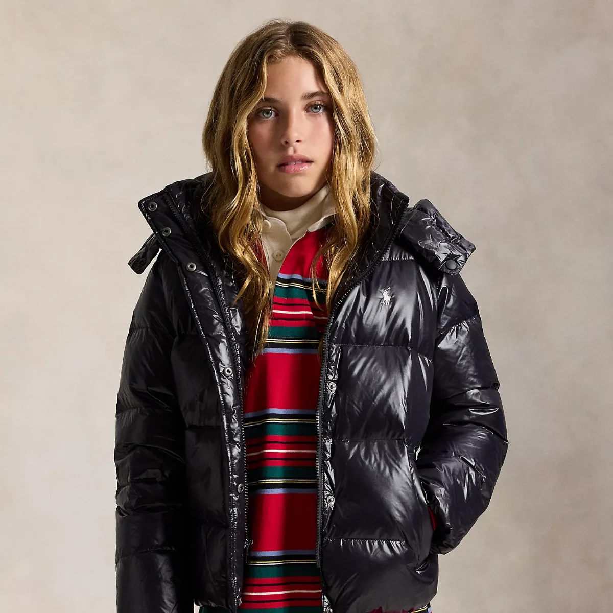 Glossy Down Hooded Jacket by Ralph Lauren