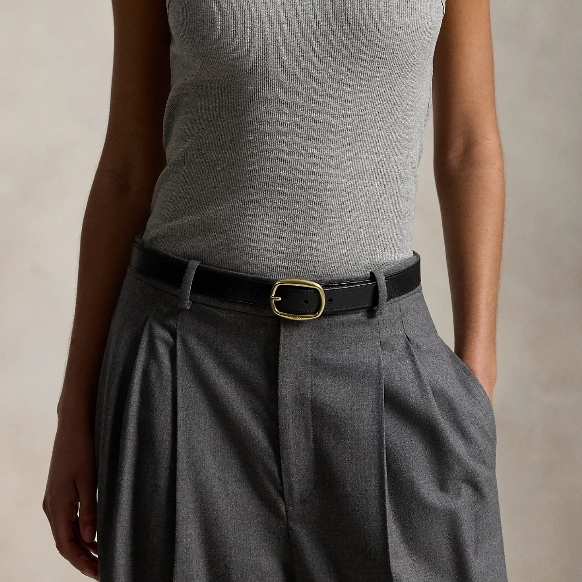 Oval-Buckle Skinny Leather Belt by Polo Ralph Lauren
