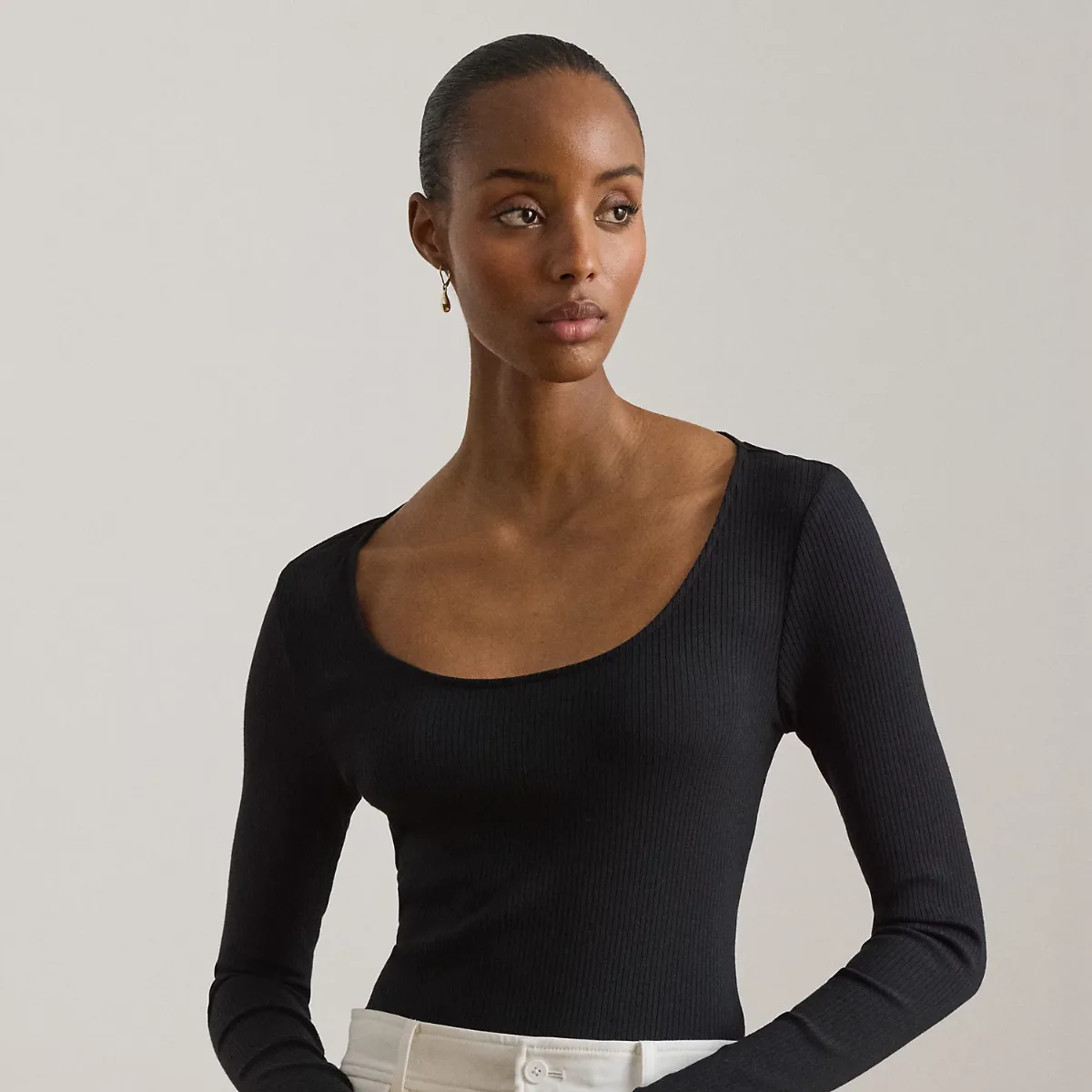 Long-Sleeved Scoopneck Rib-Knit Tee by Lauren Ralph Lauren