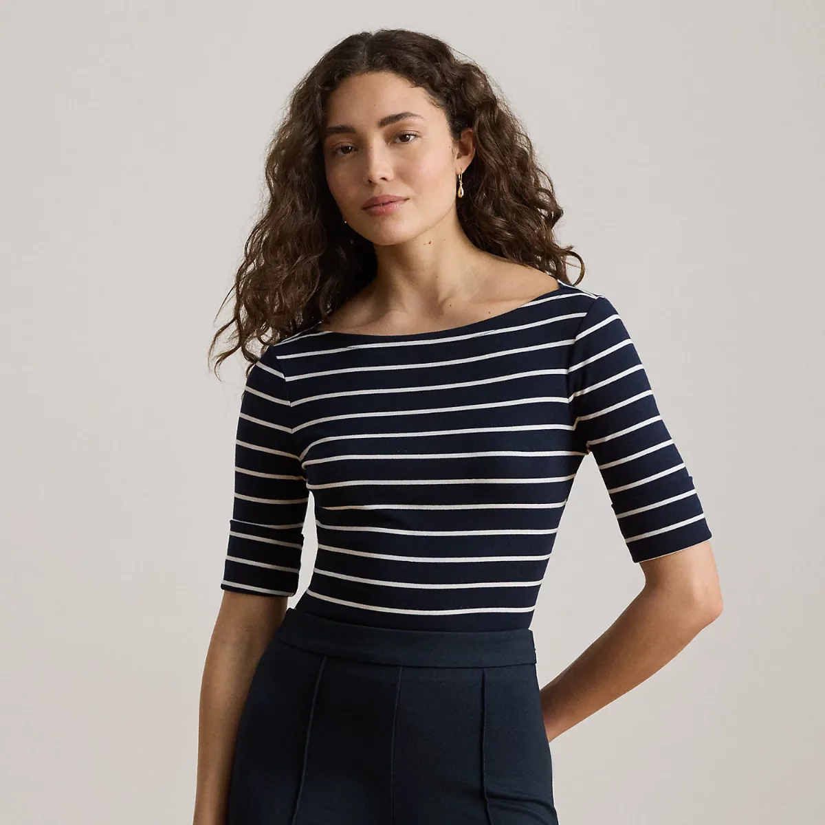 Striped Stretch Cotton Boatneck Tee by Lauren Ralph Lauren