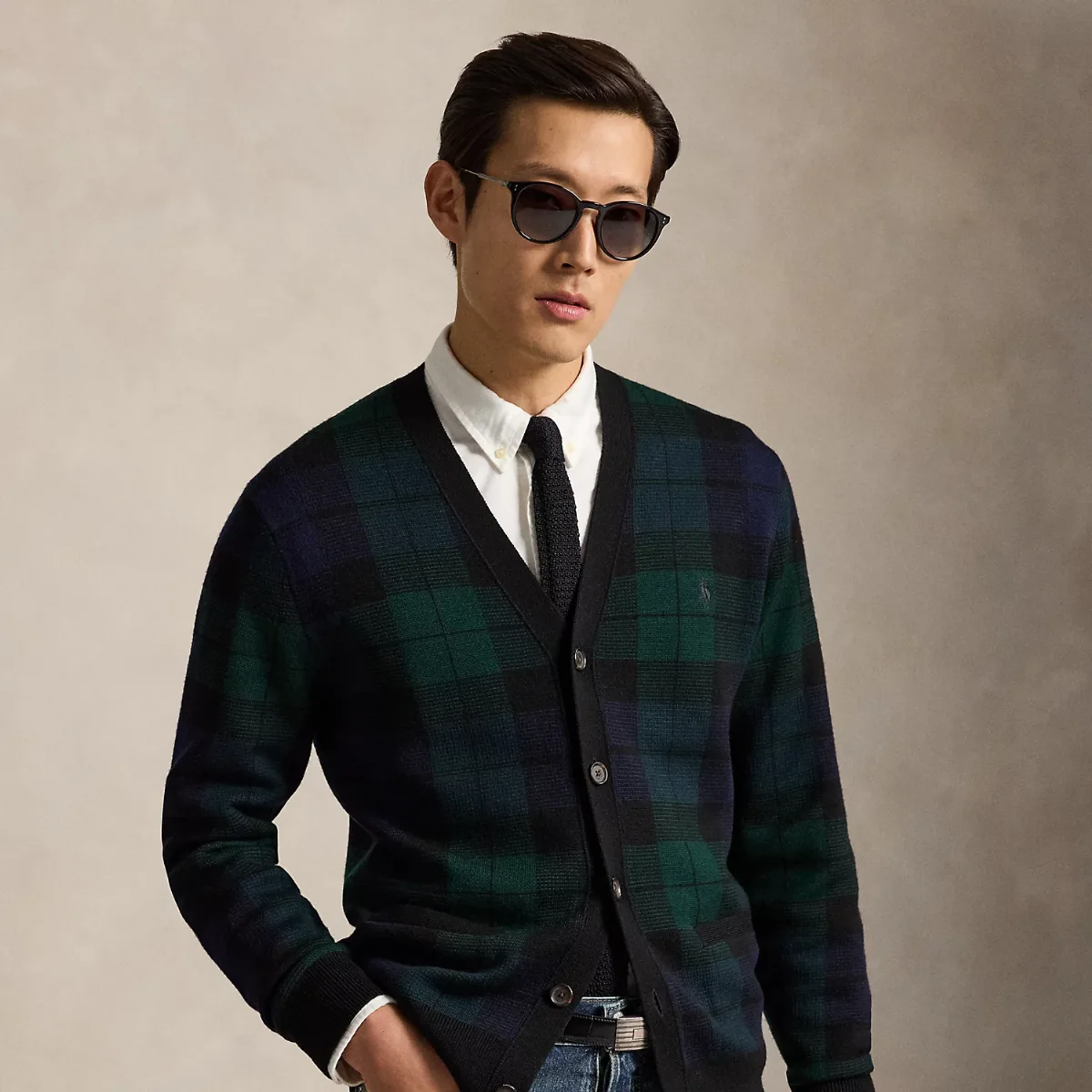 Plaid Washable Wool Cardigan by Polo Ralph Lauren