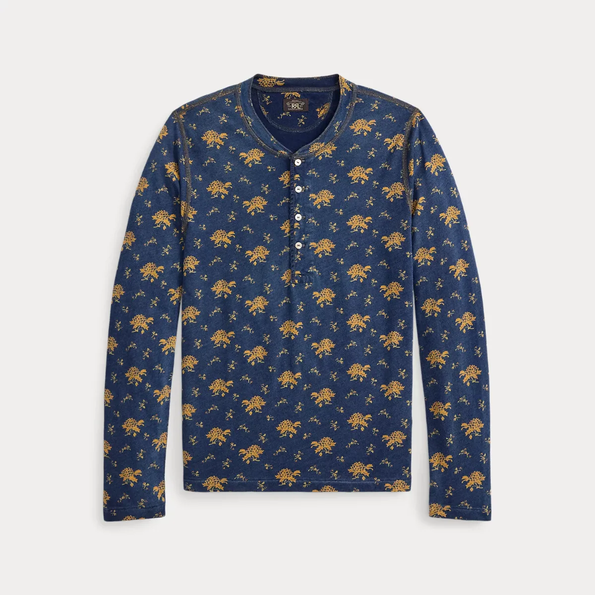Floral Indigo Cotton-Linen Henley by Ralph Lauren RRL