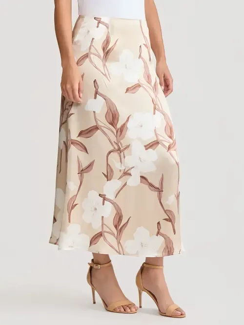 Flared Floral Print Silk Maxi Skirt