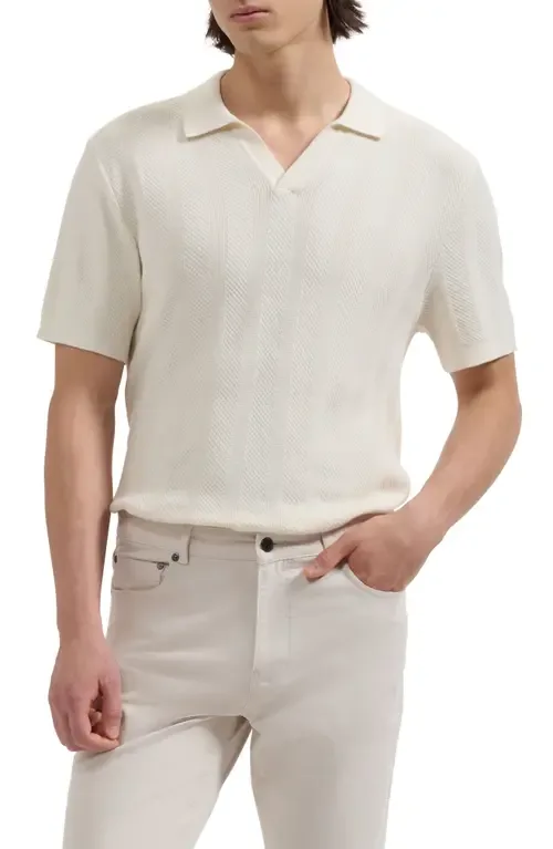 Johnny Collar Basket Stitch Cotton Blend Short Sleeve Sweater by Bugatchi