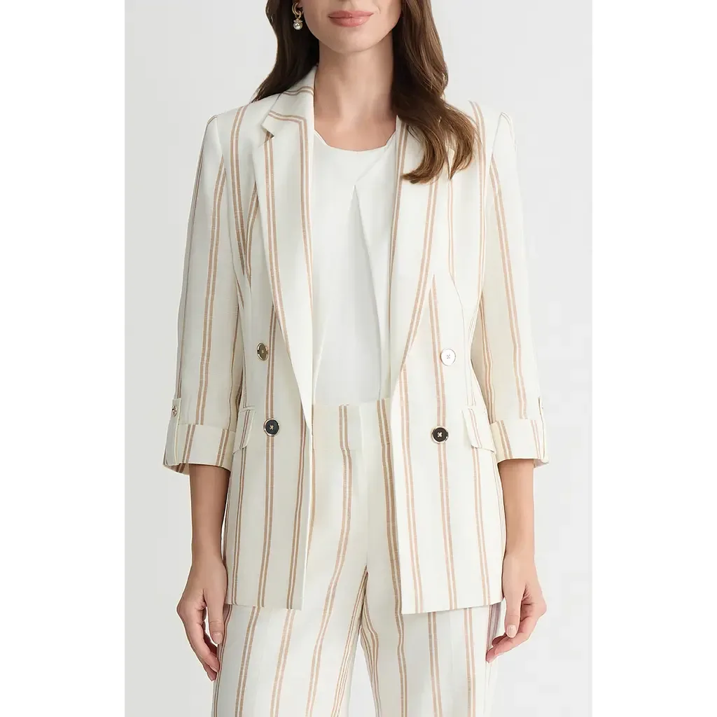 Stripe Roll Sleeve Open Front Blazer by KASPER