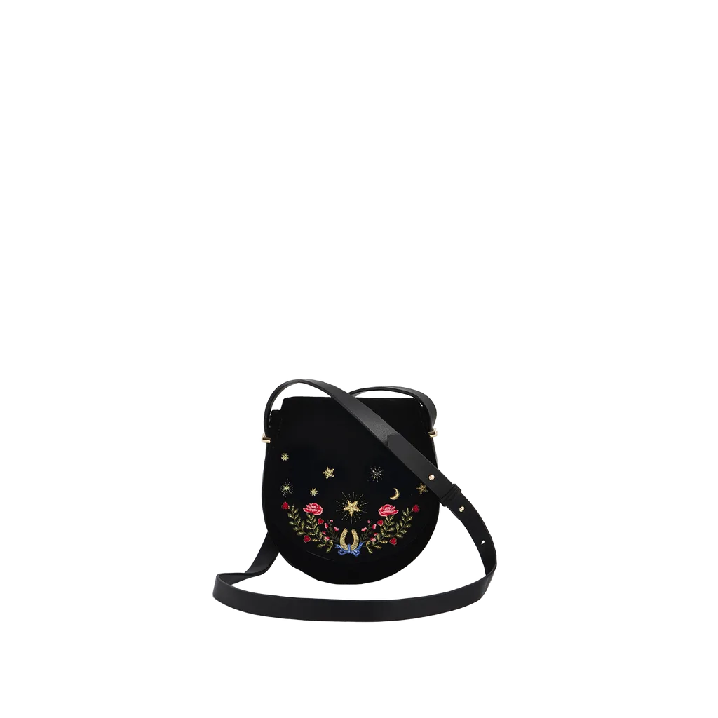 Kate Celestial Embroidered Velvet Saddle Bag by Fable England