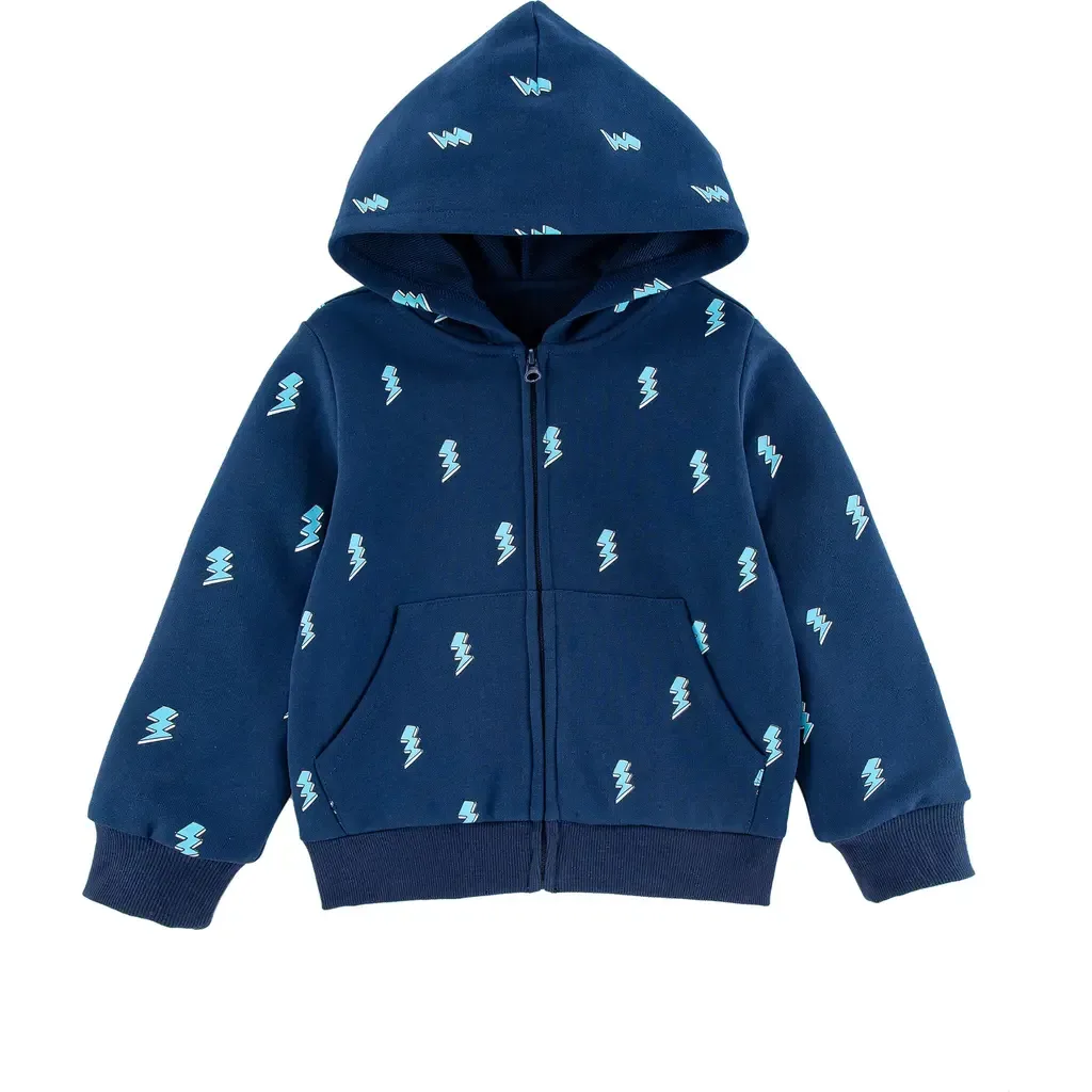 Lightning Bolt Print Zip Hoodie by CALONIE