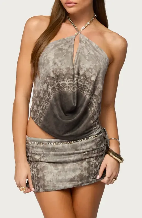 Teresa Printed Open Back Halter Top by EDIKTED