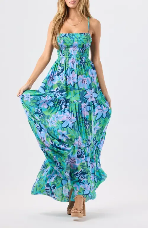 Kailani Floral Smocked Tiered Maxi Dress by Tiare Hawaii