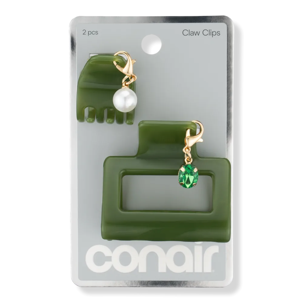 Olive Claw Clip Set with Pearl & Stone Charms by Conair Accessories