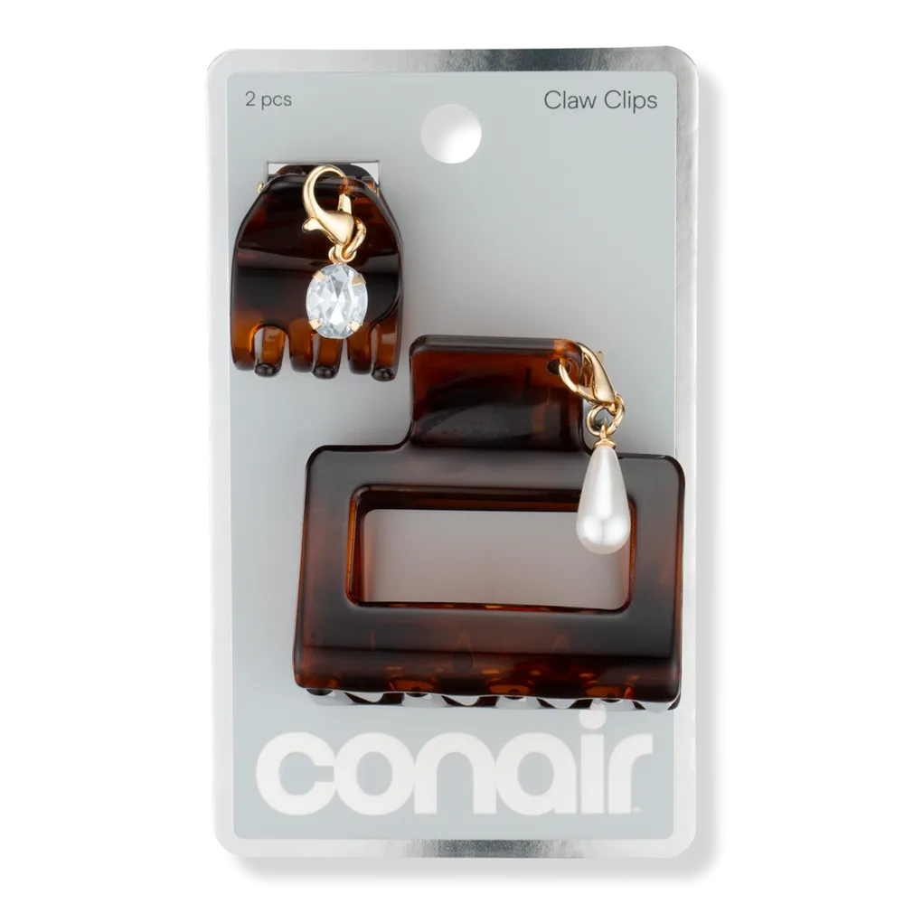 Tortoise Claw Clip Set with Pearl & Rhinestone Charms by Conair Accessories