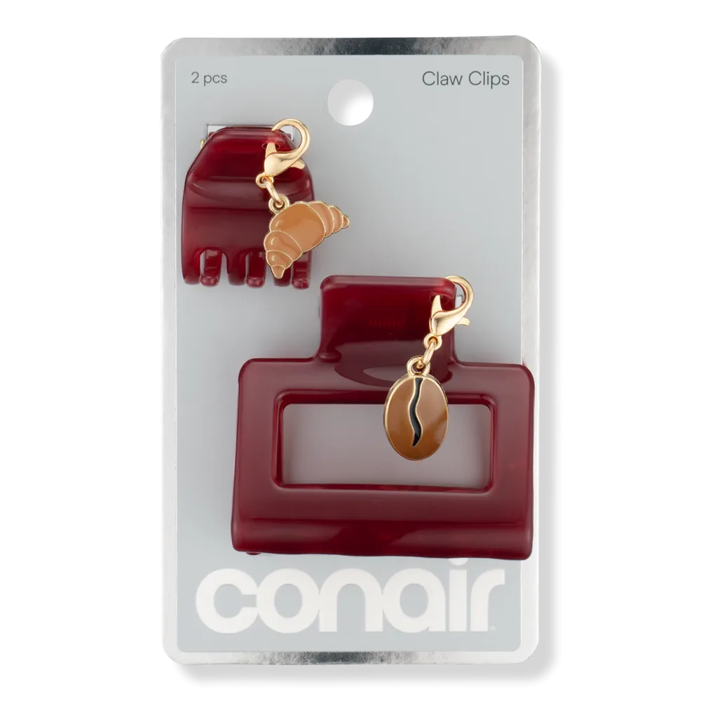 Burgundy Claw Clip Set with Coffee & Croissant Charms by Conair Accessories