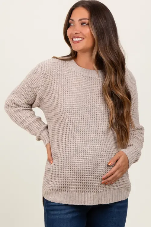 Waffle Knit Rounded Hem Sweater by PinkBlush