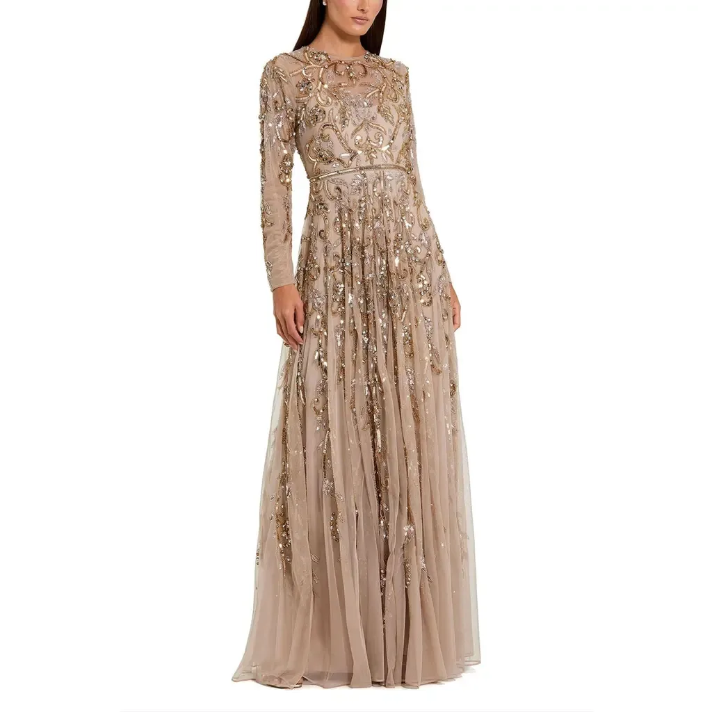Long Sleeve Hand Embellished Gown