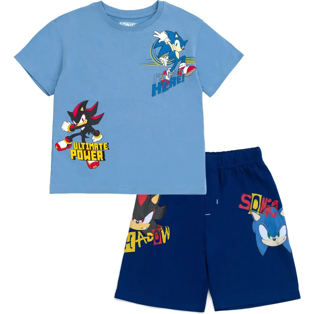 Sonic the Hedgehog Boys' Athletic 2-Piece Tee and Shorts Set in Sonic Shadow Blue by SEGA