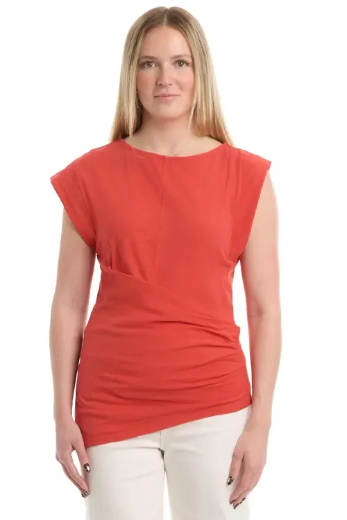 Boat Neck Rolled Cuff Tee by Wilt