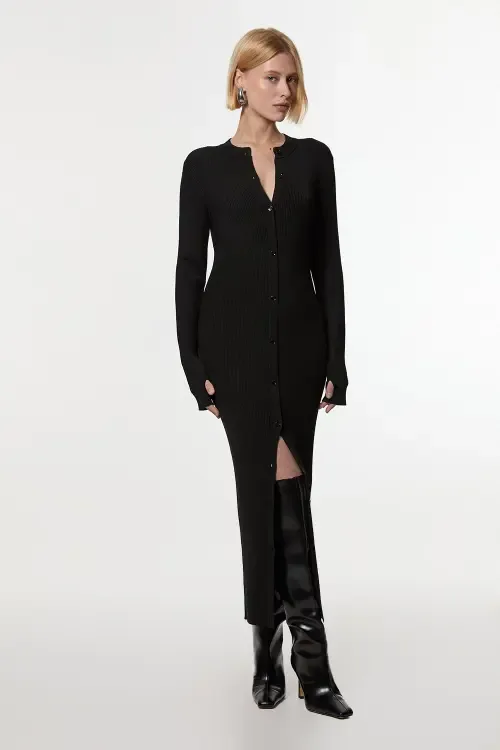 Button Through Ribbed Maxi Dress by Karen Millen