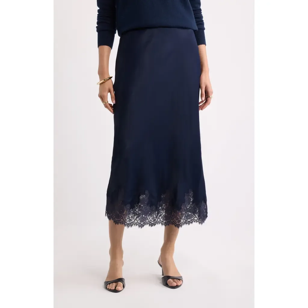 Lace Trim Satin Bias Midi Skirt by Nordstrom