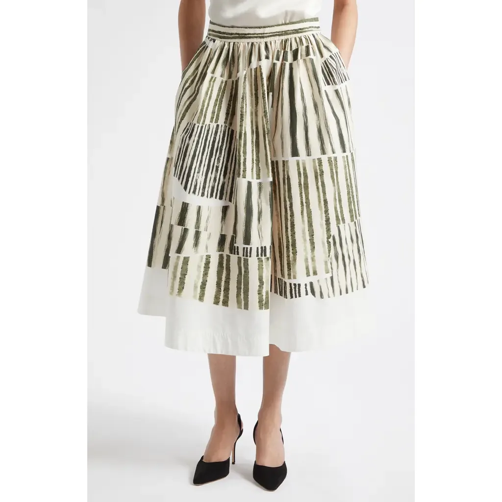 Stripe Collage Stretch Cotton Midi Skirt by Jason Wu Collection