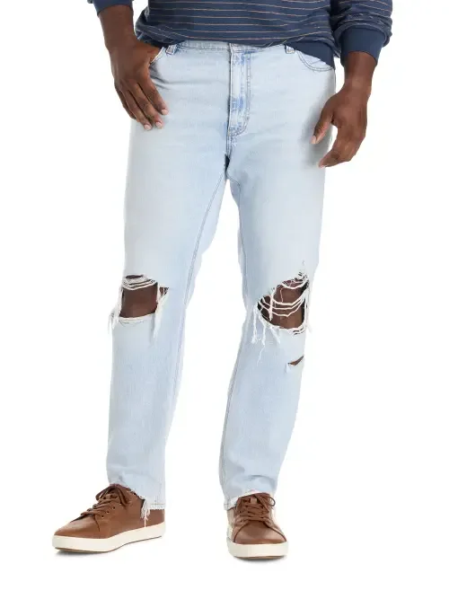 Destructed Dual Denim Tapered-Fit Jeans by True Nation by DXL