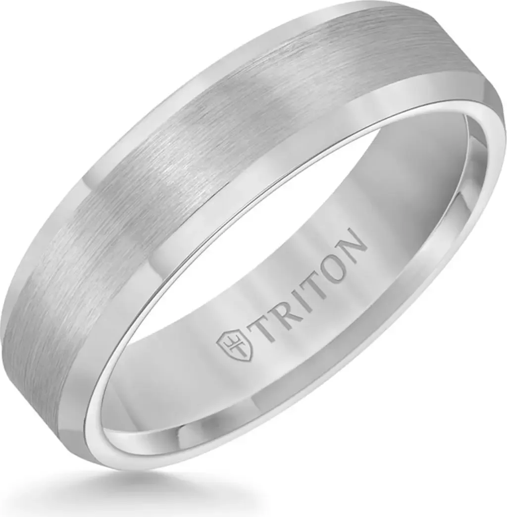 6MM Tungsten Carbide Ring with Satin Center and Bevel Edge by Triton