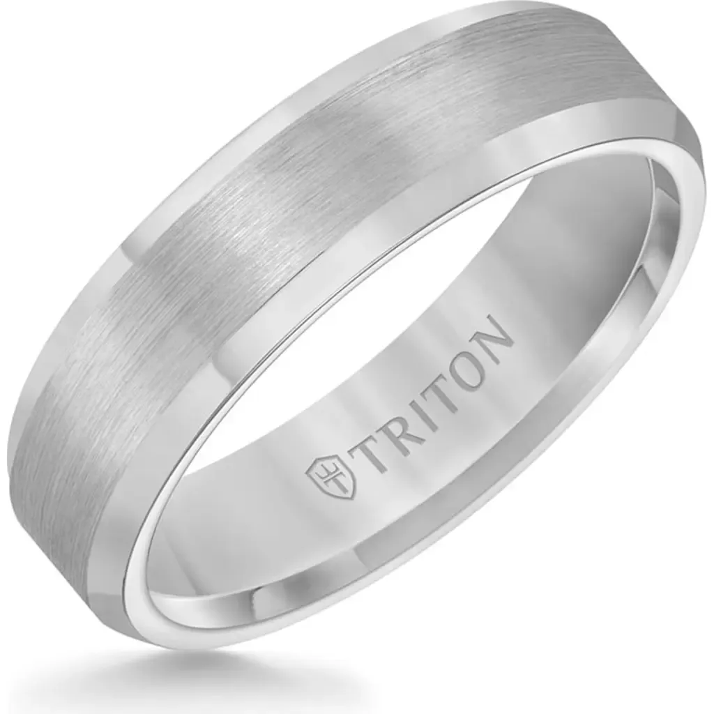 6MM Tungsten Carbide Ring with Satin Center and Bevel Edge by Triton