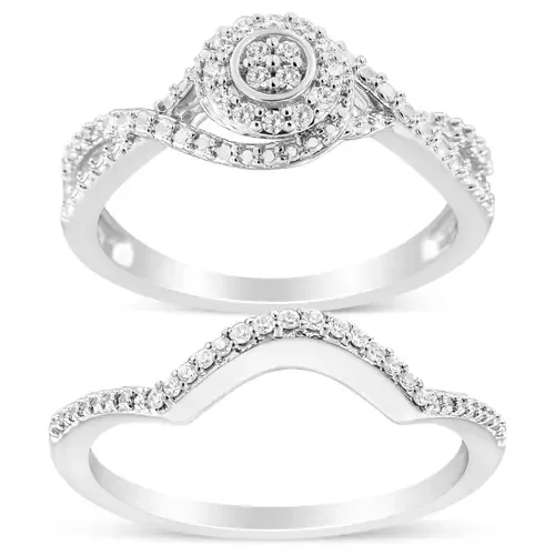 Silver 1/6 Cttw Diamond Composite Halo and Split Shank Bridal Ring Set by Haus of Brilliance