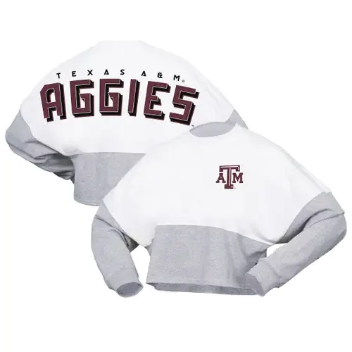 Spirit Jersey Texas A&M Aggies Heather Block Cropped Long Sleeve Jersey T-Shirt by SPIRIT JERSEY