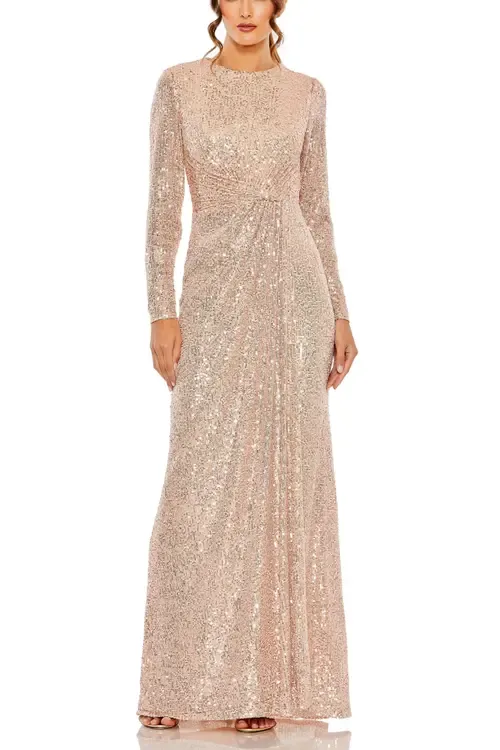 Sequin Long Sleeve High Neck Column Gown by Mac Duggal