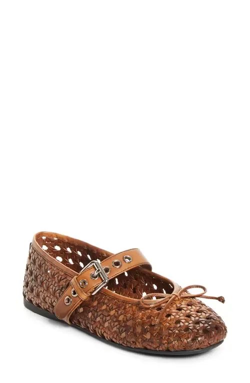 Woven Leather Mary Jane Flat
