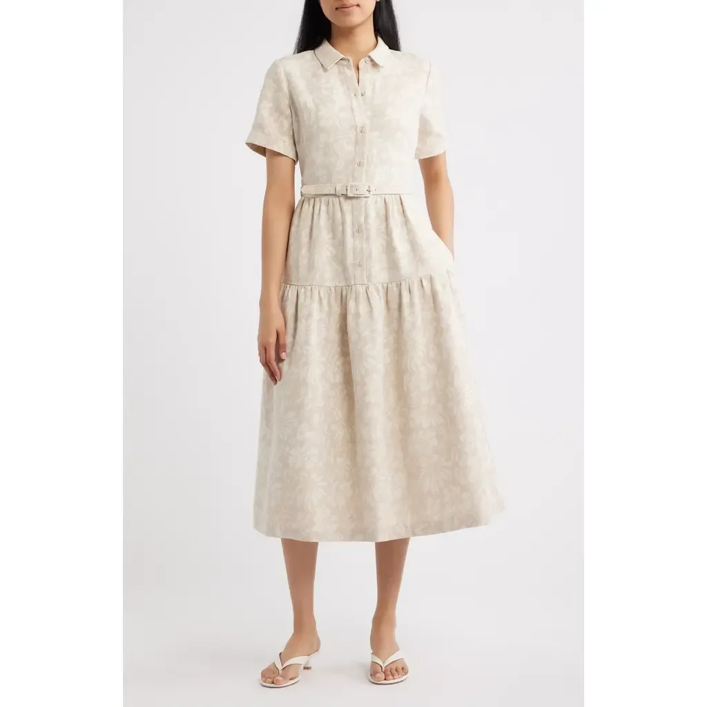 Floral Print Cotton Blend Shirtdress by Eliza J