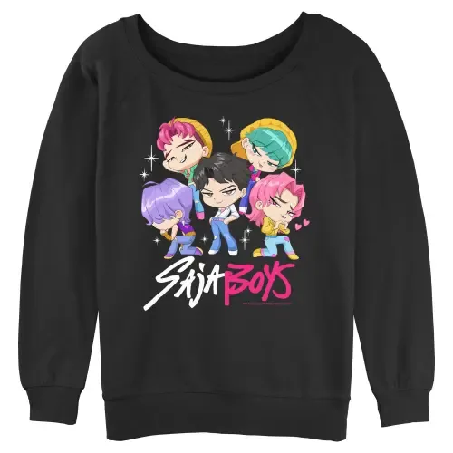 Saja Boys' Chibi Group Long Sleeve Oversized Sweatshirt by KPop Demon Hunters