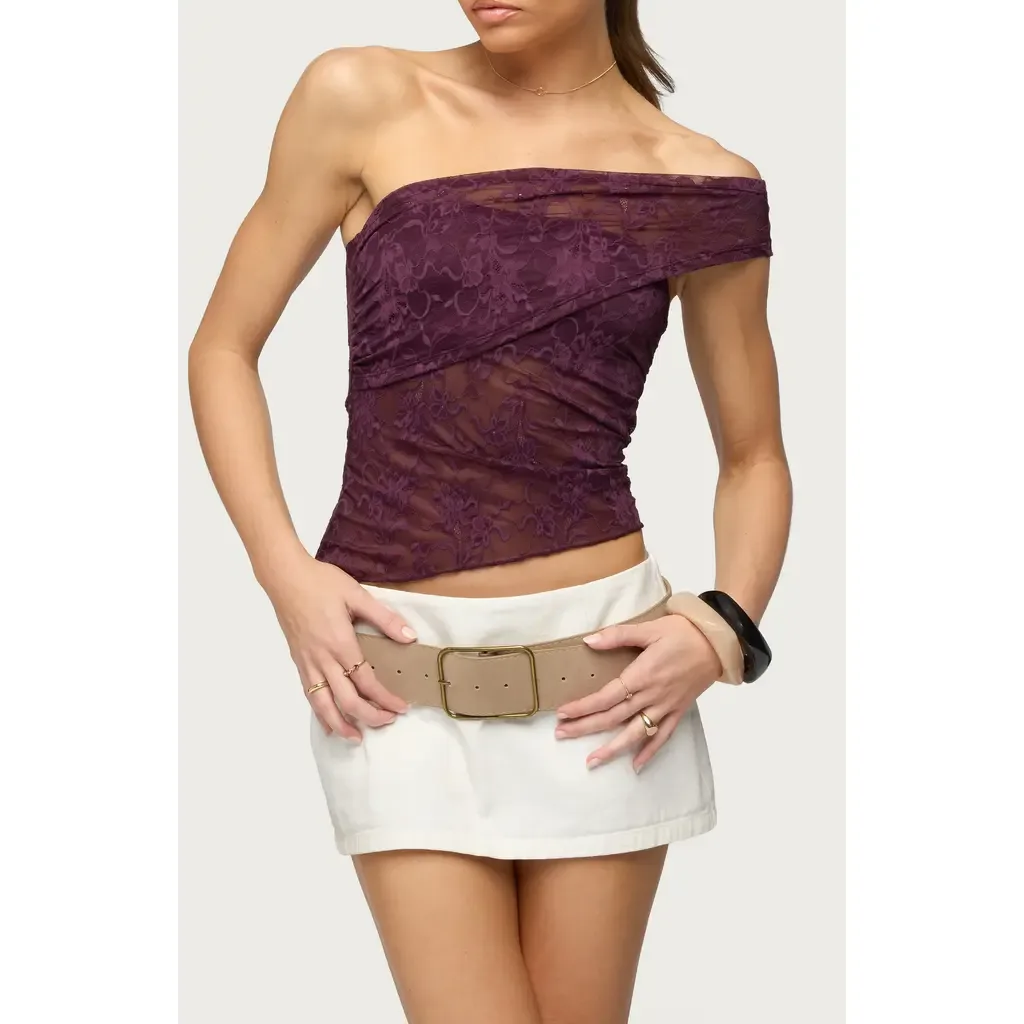 Asymmetric One-Shoulder Sheer Top by EDIKTED